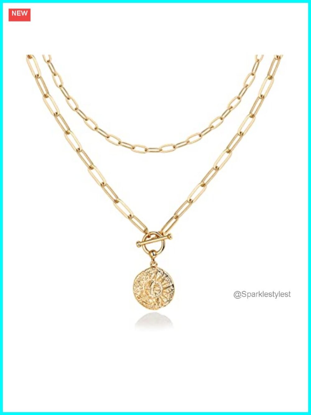 14K Gold Plated Layered Necklace Set Dainty Sun Moon Pendant